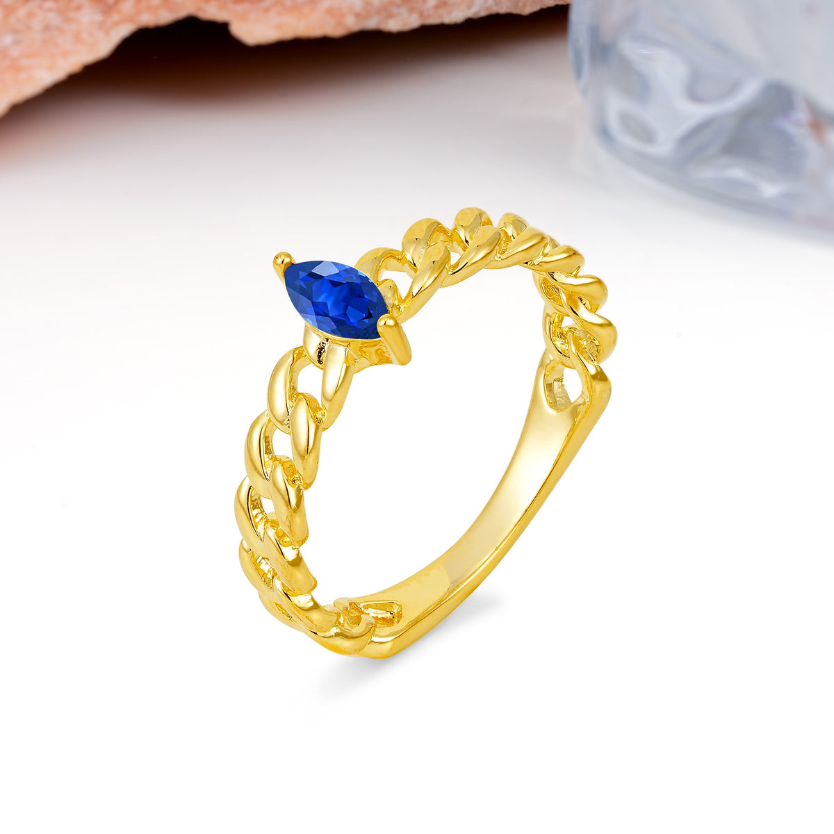 Unique, Minimalist, Twisted 2-Prong Setting with Marquise Cut Sapphire Engagement Ring - Additional view