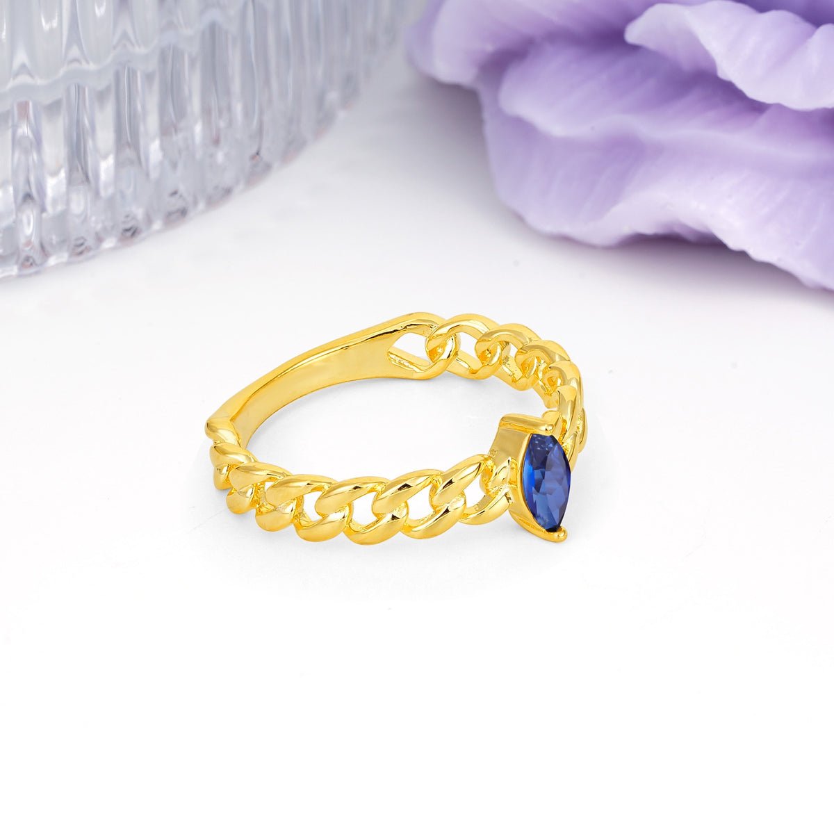 Unique, Minimalist, Twisted 2-Prong Setting with Marquise Cut Sapphire Engagement Ring - Additional view