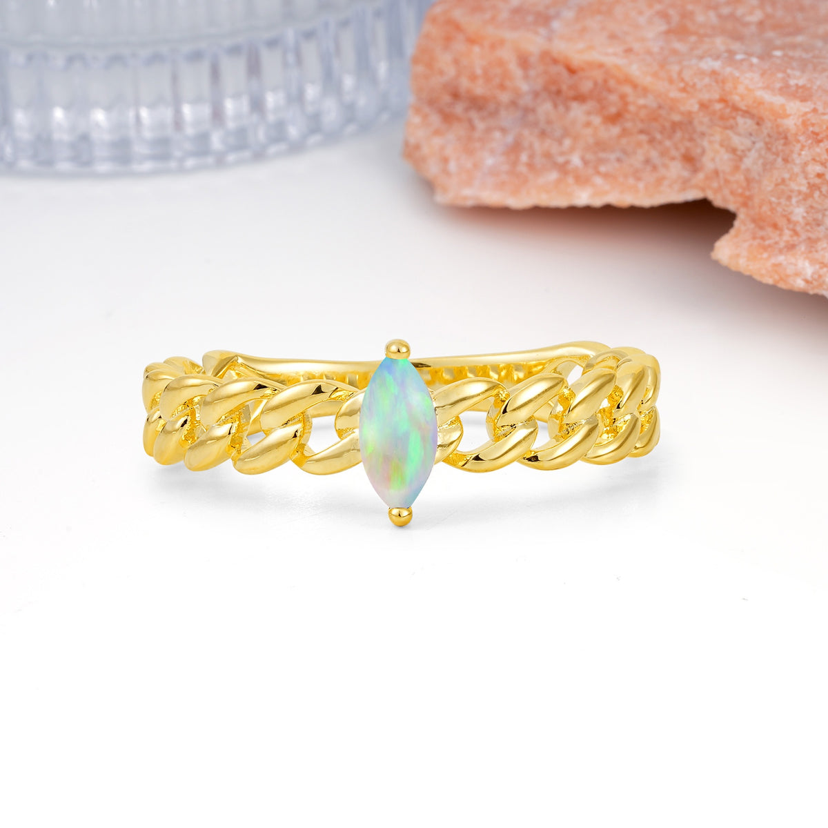 Unique, Minimalist, Twisted 2-Prong Setting with Marquise Cut Fire Opal Engagement Ring - Additional view