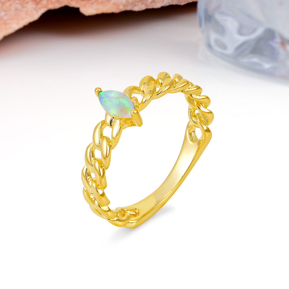 Unique, Minimalist, Twisted 2-Prong Setting with Marquise Cut Fire Opal Engagement Ring - Additional view