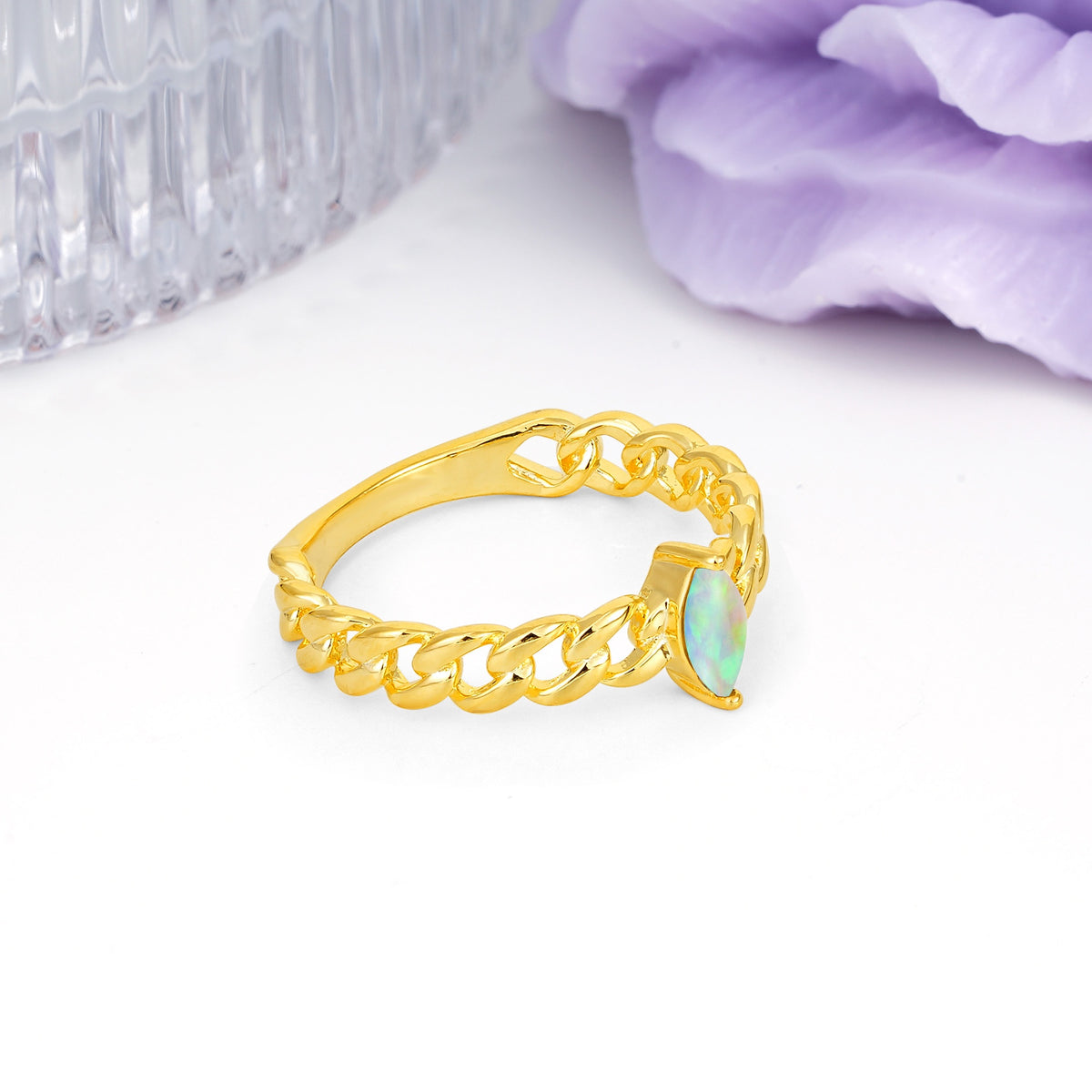 Unique, Minimalist, Twisted 2-Prong Setting with Marquise Cut Fire Opal Engagement Ring - Additional view