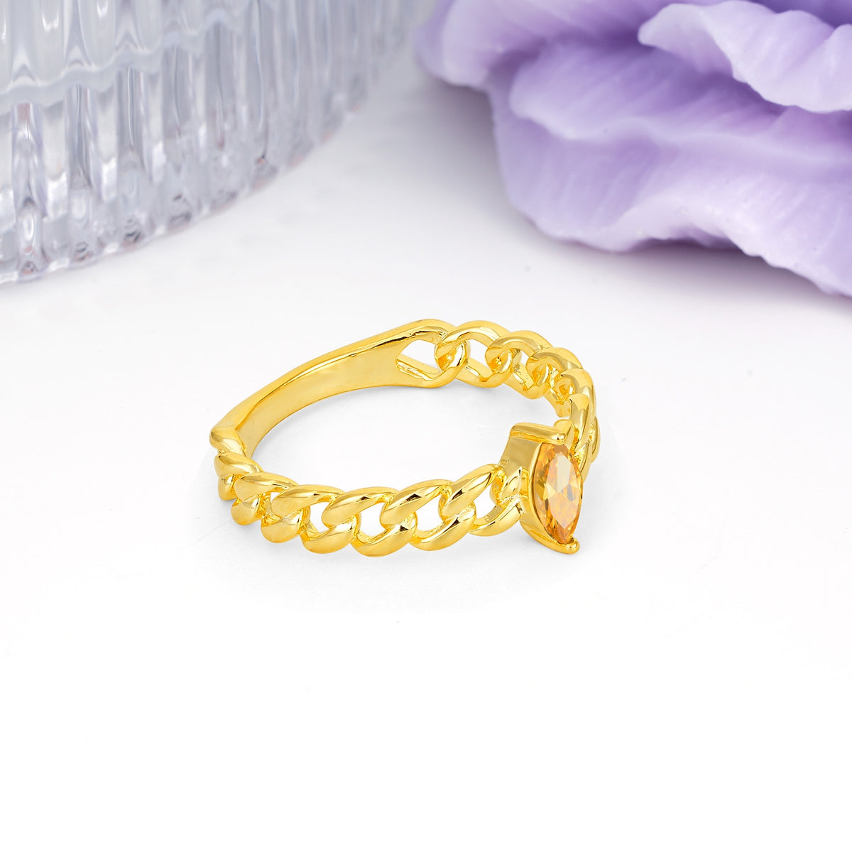 Unique, Minimalist, Twisted 2-Prong Setting with Marquise Cut Citrine Engagement Ring - Additional view
