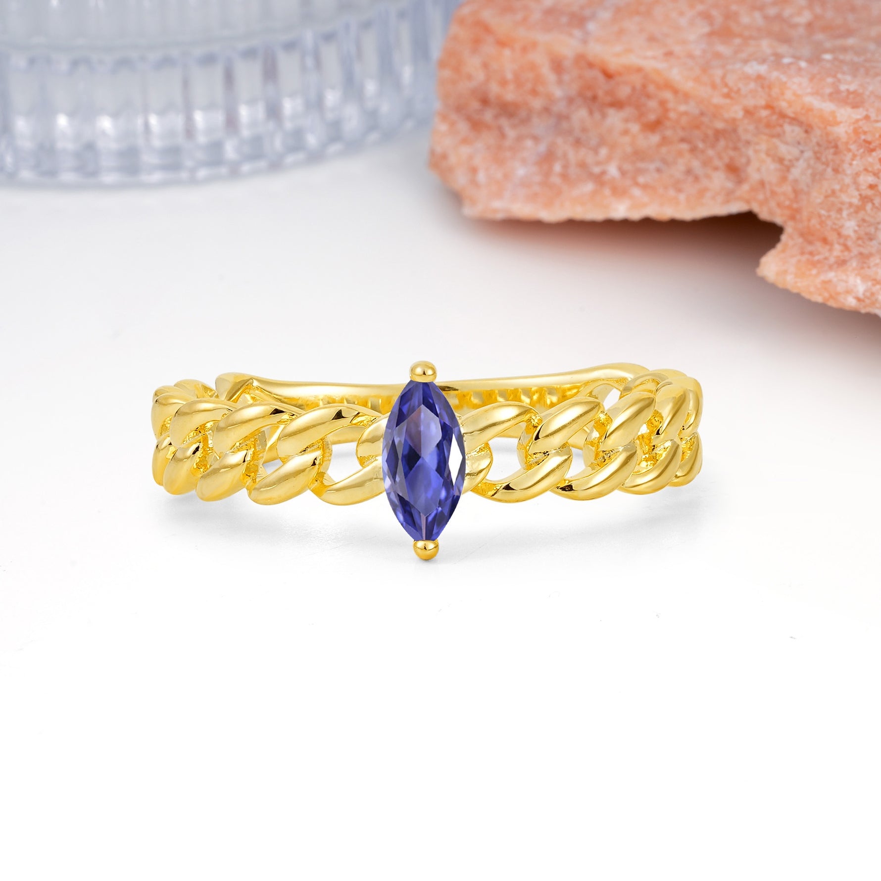 Unique, Minimalist, Twisted 2-Prong Setting with Marquise Cut Tanzanite Engagement Ring - Additional view