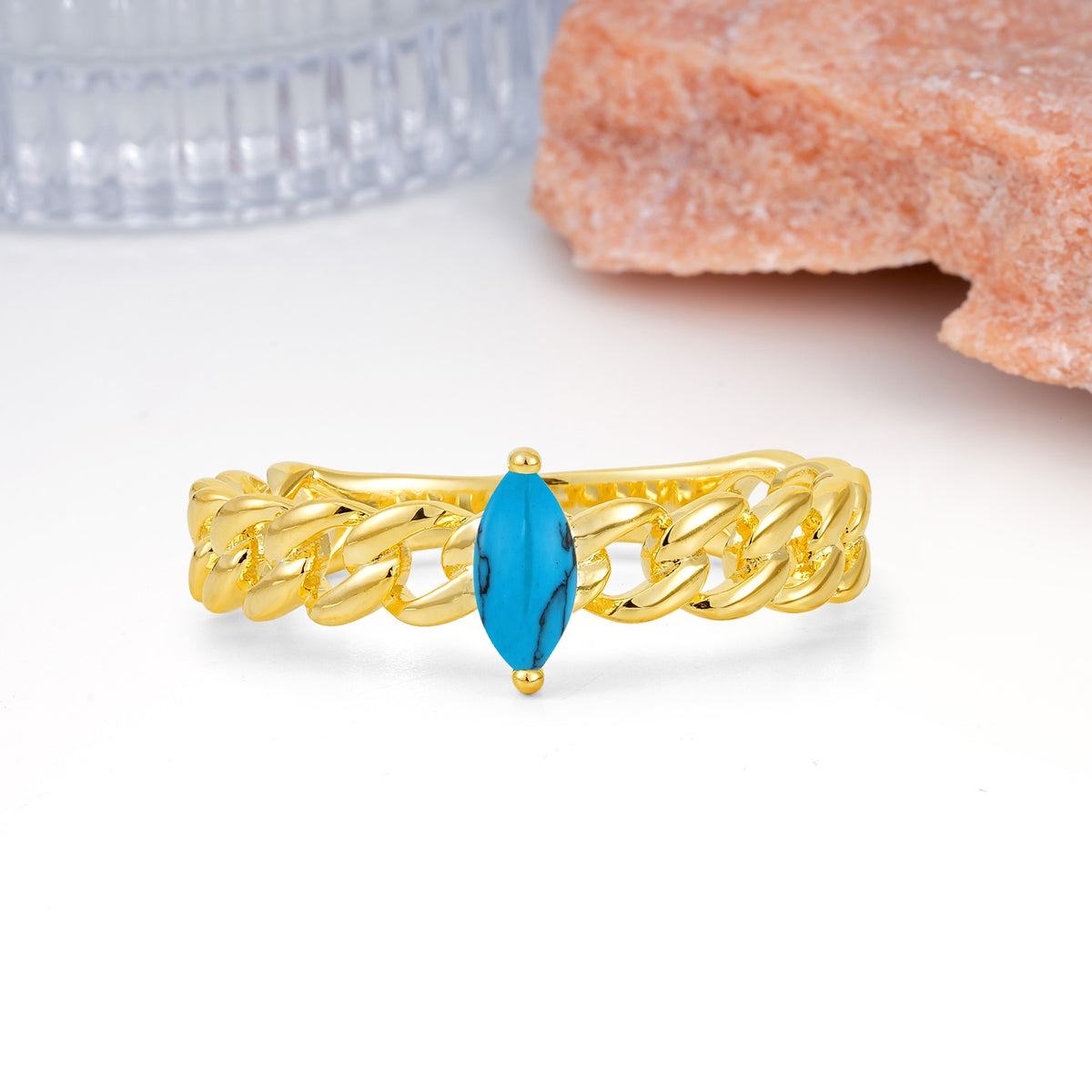 Unique, Minimalist, Twisted 2-Prong Setting with Marquise Cut Turquoise Engagement Ring - Additional view