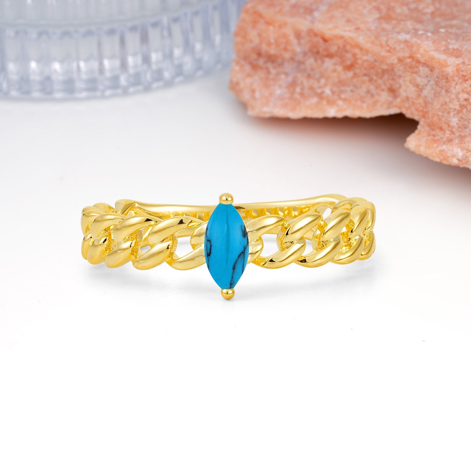 Unique, Minimalist, Twisted 2-Prong Setting with Marquise Cut Turquoise Engagement Ring - Additional view