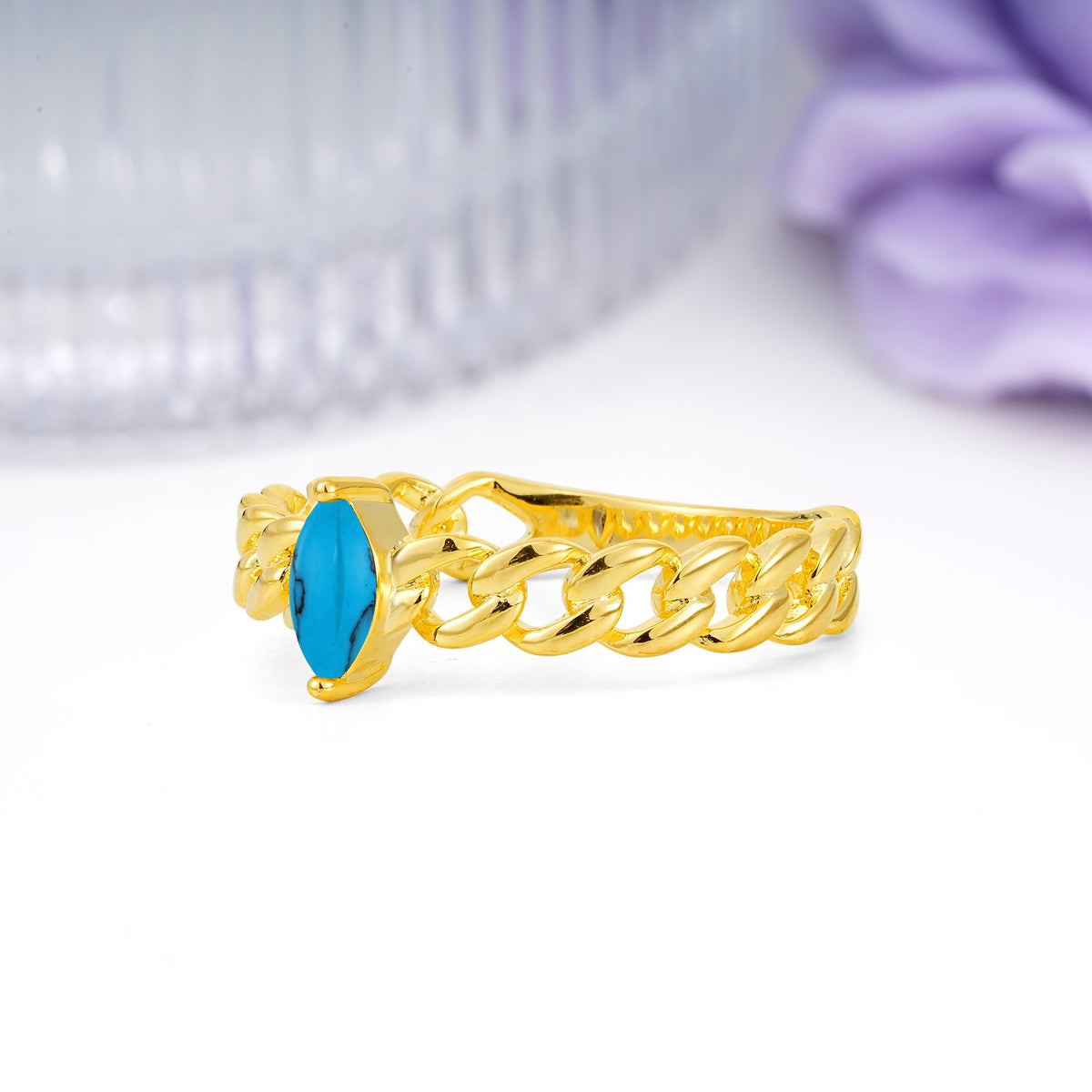 Unique, Minimalist, Twisted 2-Prong Setting with Marquise Cut Turquoise Engagement Ring - Additional view