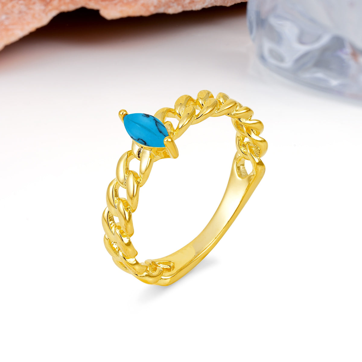 Unique, Minimalist, Twisted 2-Prong Setting with Marquise Cut Turquoise Engagement Ring - Additional view