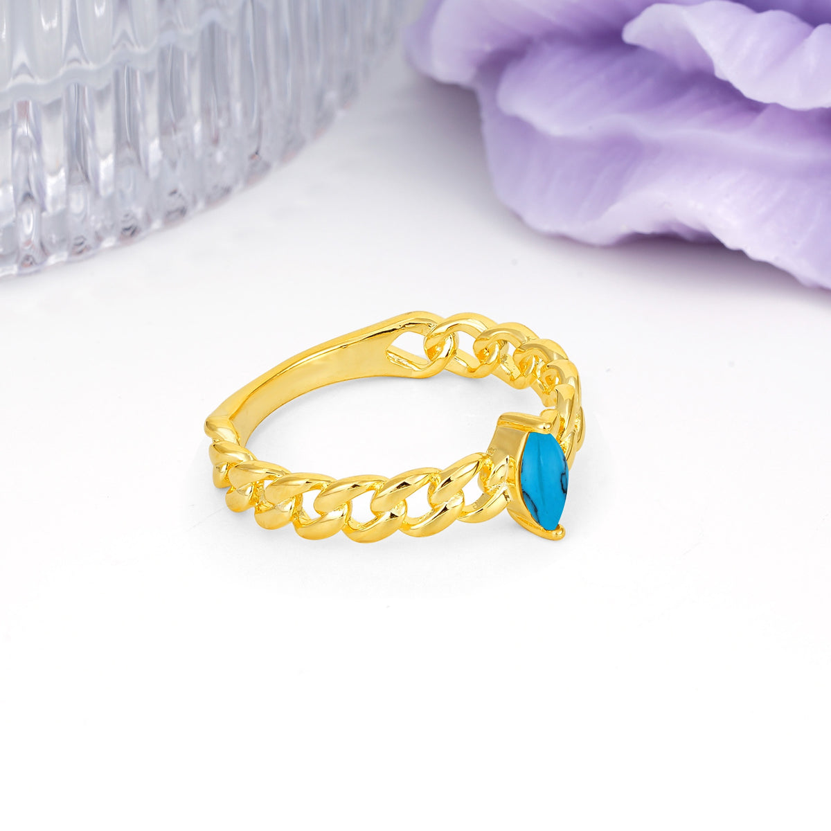 Unique, Minimalist, Twisted 2-Prong Setting with Marquise Cut Turquoise Engagement Ring - Additional view