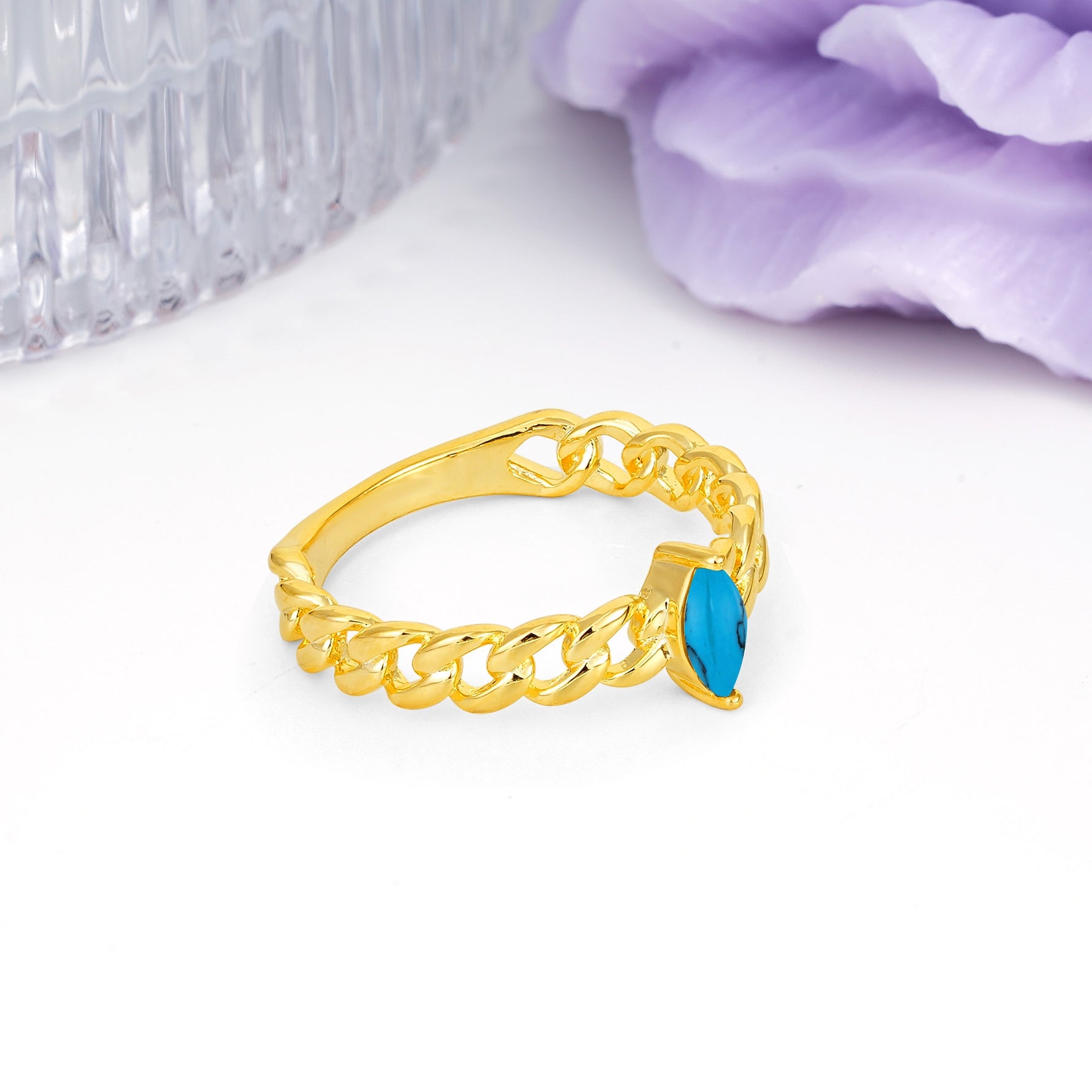 Unique, Minimalist, Twisted 2-Prong Setting with Marquise Cut Turquoise Engagement Ring - Additional view