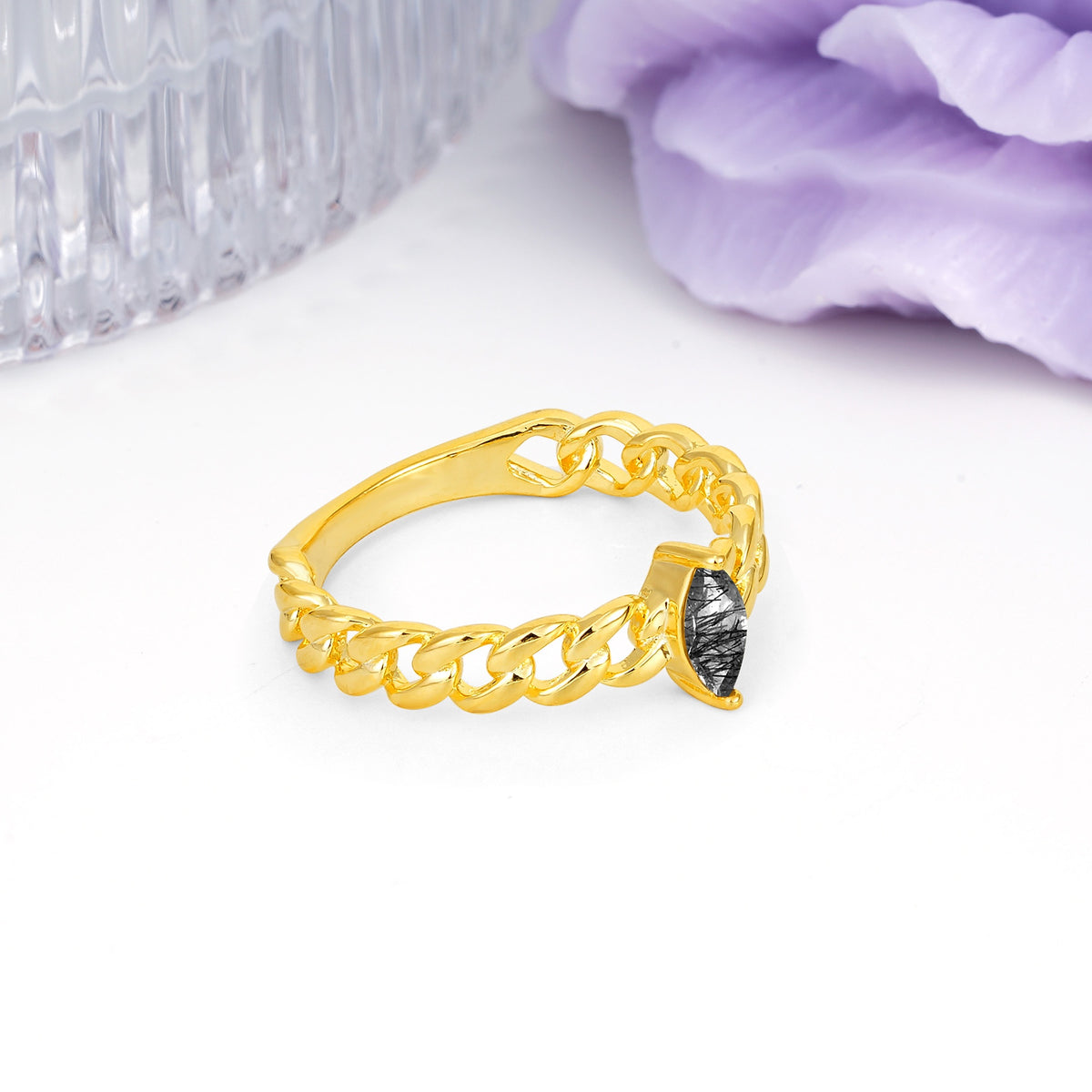 Unique, Minimalist, Twisted 2-Prong Setting with Marquise Cut Black Rutilated Quartz Engagement Ring - Additional view