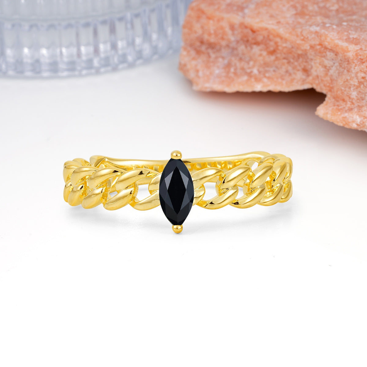 Unique, Minimalist, Twisted 2-Prong Setting with Marquise Cut Black Onyx Engagement Ring - Additional view
