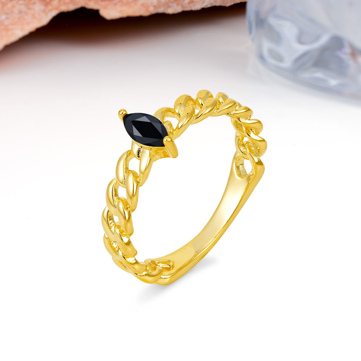 Unique, Minimalist, Twisted 2-Prong Setting with Marquise Cut Black Onyx Engagement Ring - Additional view