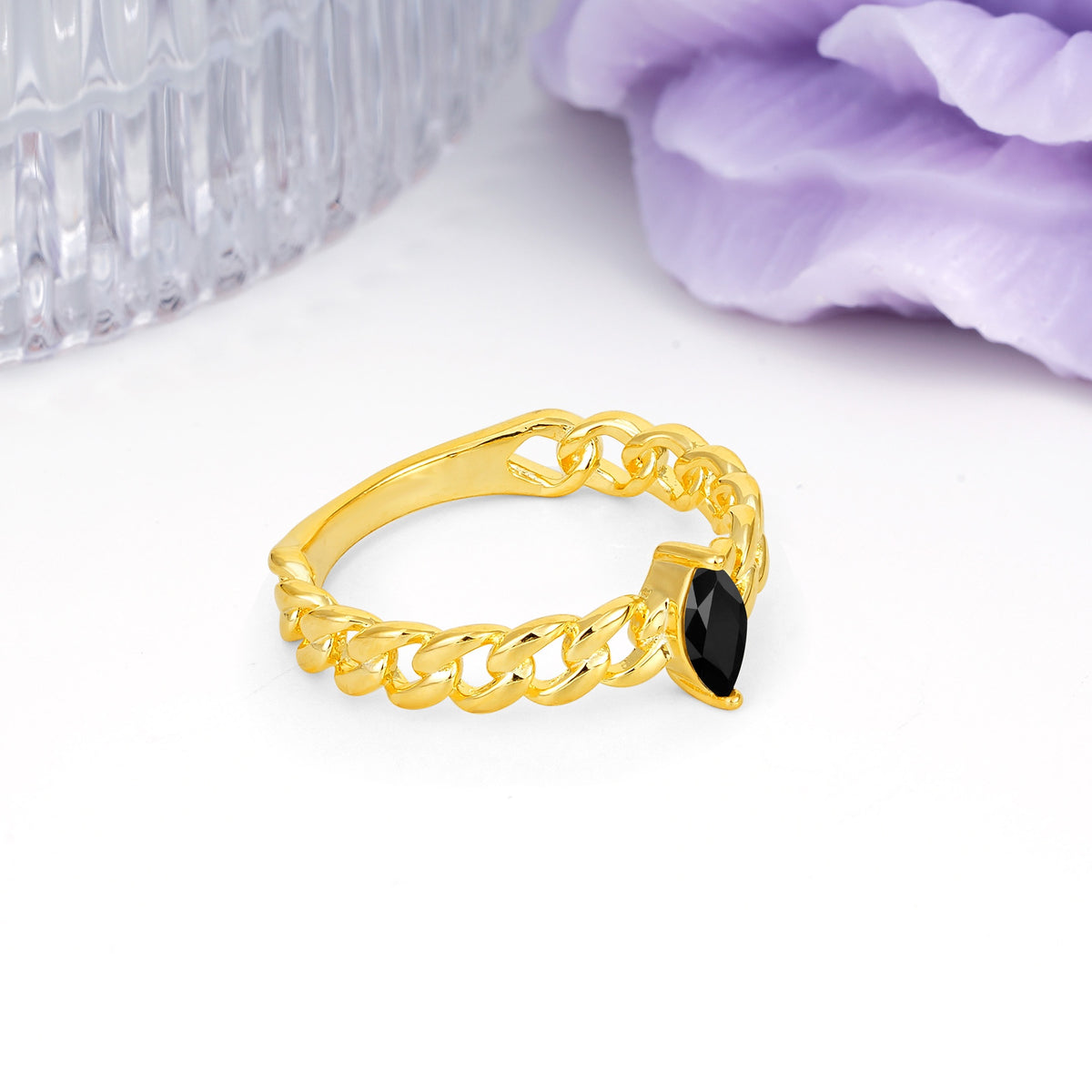 Unique, Minimalist, Twisted 2-Prong Setting with Marquise Cut Black Onyx Engagement Ring - Additional view