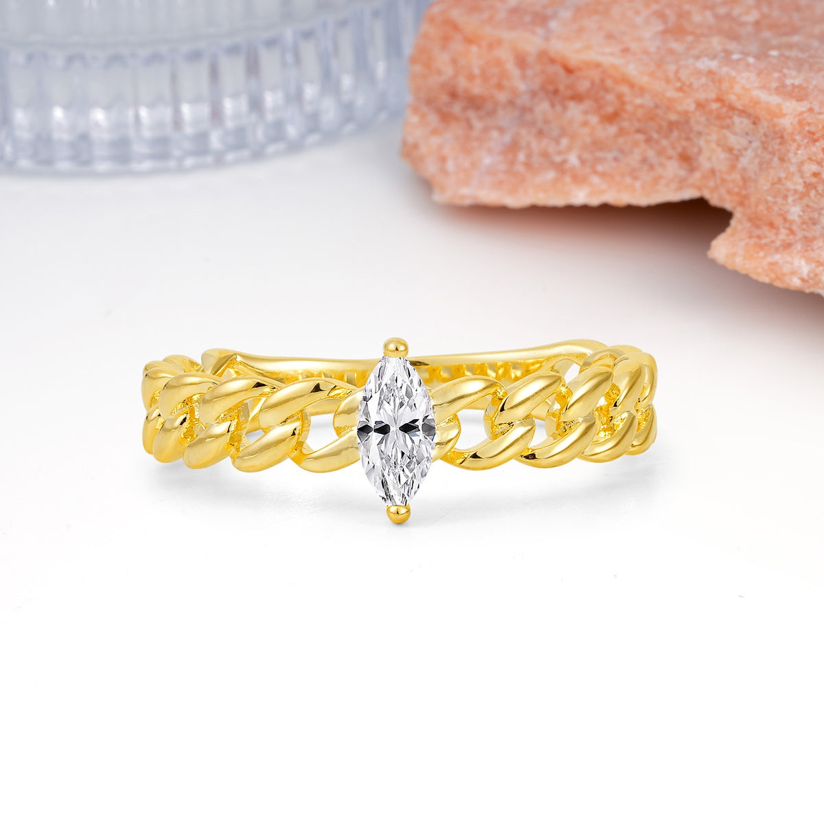Unique, Minimalist, Twisted 2-Prong Setting with Marquise Cut Lab Diamond Engagement Ring - Additional view