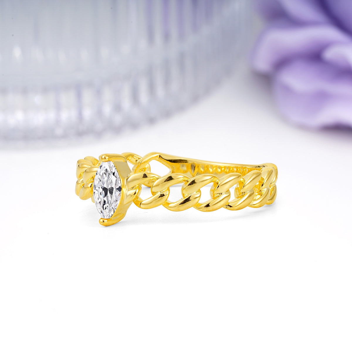 Unique, Minimalist, Twisted 2-Prong Setting with Marquise Cut Lab Diamond Engagement Ring - Additional view