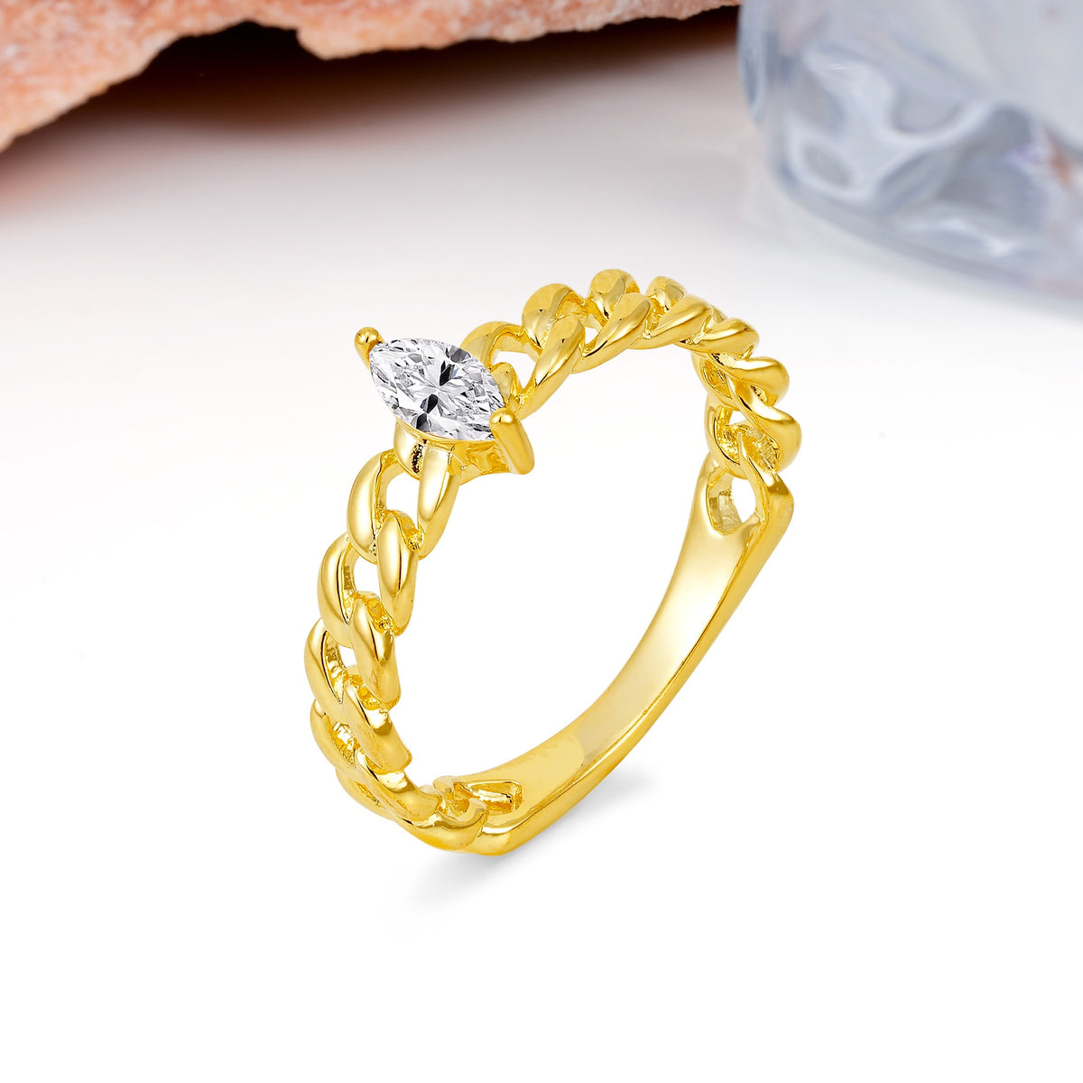 Unique, Minimalist, Twisted 2-Prong Setting with Marquise Cut Lab Diamond Engagement Ring - Additional view