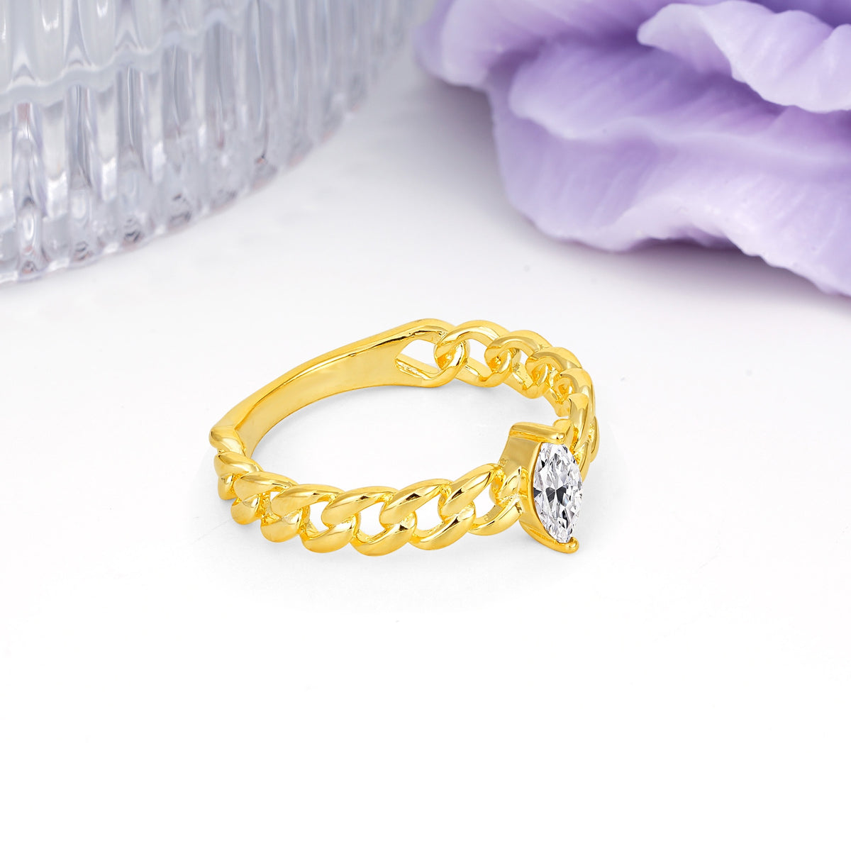 Unique, Minimalist, Twisted 2-Prong Setting with Marquise Cut Lab Diamond Engagement Ring - Additional view