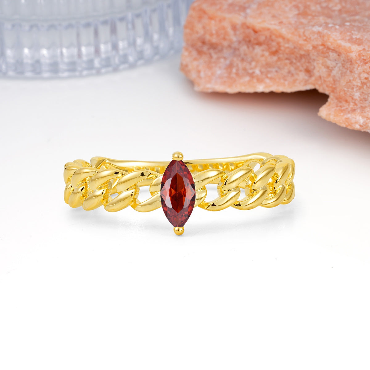 Unique, Minimalist, Twisted 2-Prong Setting with Marquise Cut Garnet Engagement Ring - Additional view