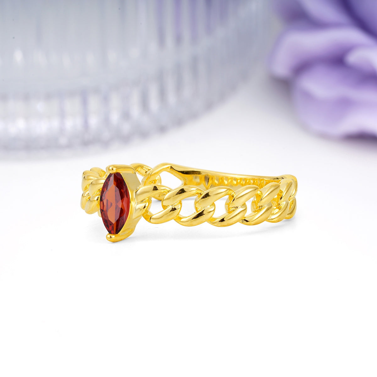 Unique, Minimalist, Twisted 2-Prong Setting with Marquise Cut Garnet Engagement Ring - Additional view
