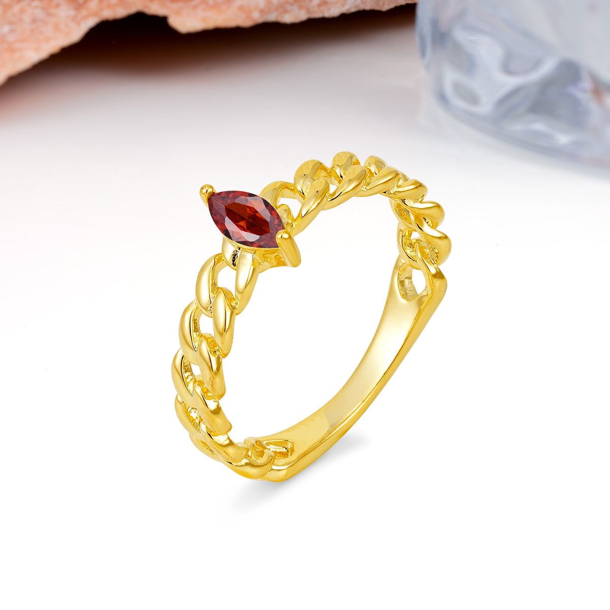 Unique, Minimalist, Twisted 2-Prong Setting with Marquise Cut Garnet Engagement Ring - Additional view
