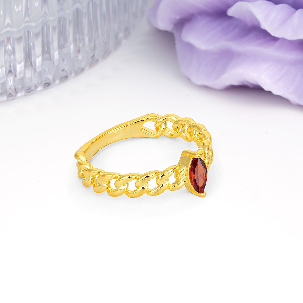 Unique, Minimalist, Twisted 2-Prong Setting with Marquise Cut Garnet Engagement Ring - Additional view