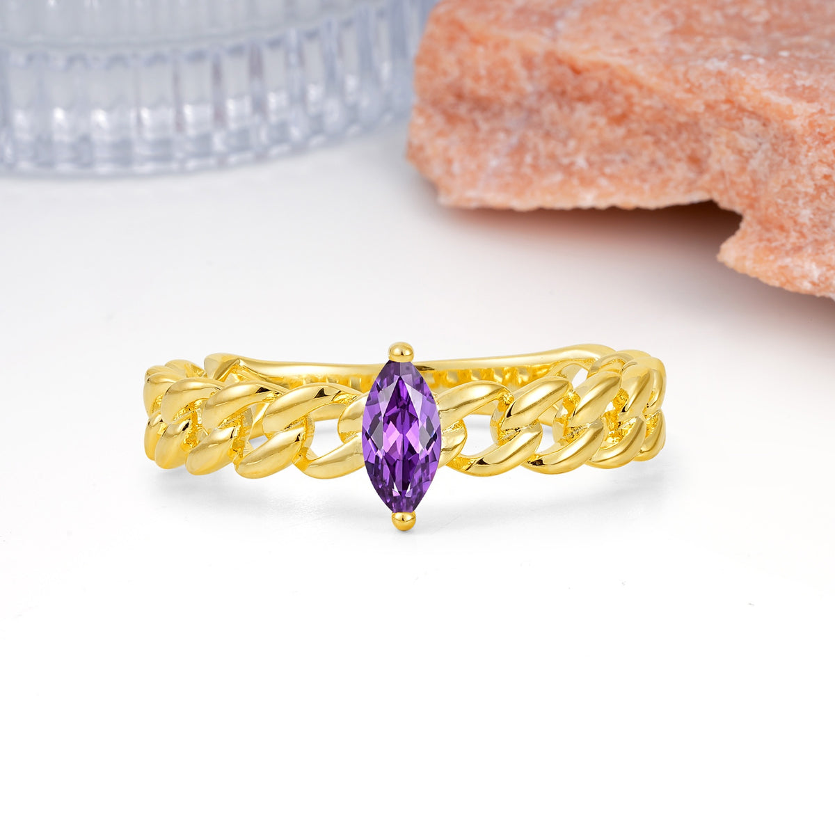 Unique, Minimalist, Twisted 2-Prong Setting with Marquise Cut Amethyst Engagement Ring - Additional view