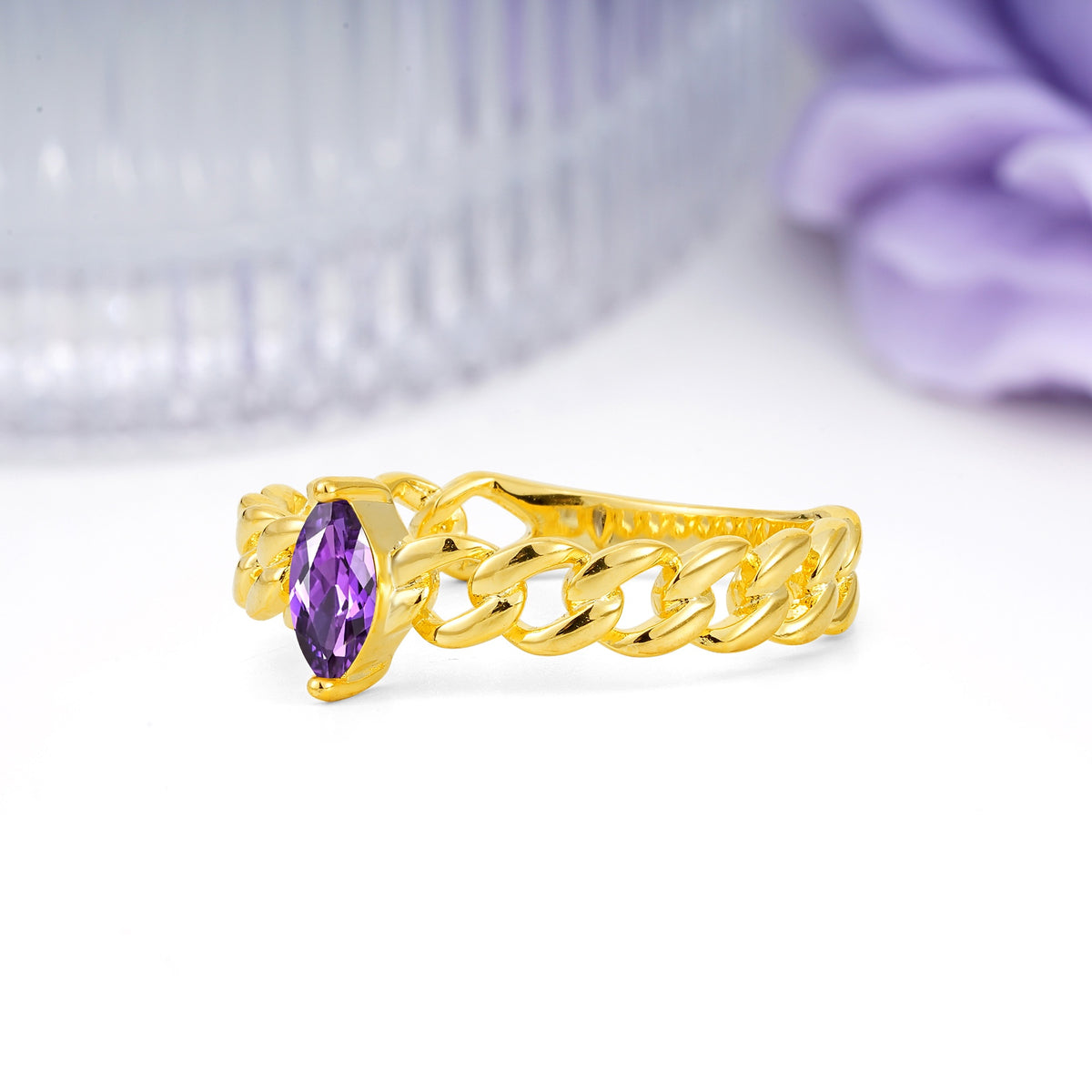 Unique, Minimalist, Twisted 2-Prong Setting with Marquise Cut Amethyst Engagement Ring - Additional view