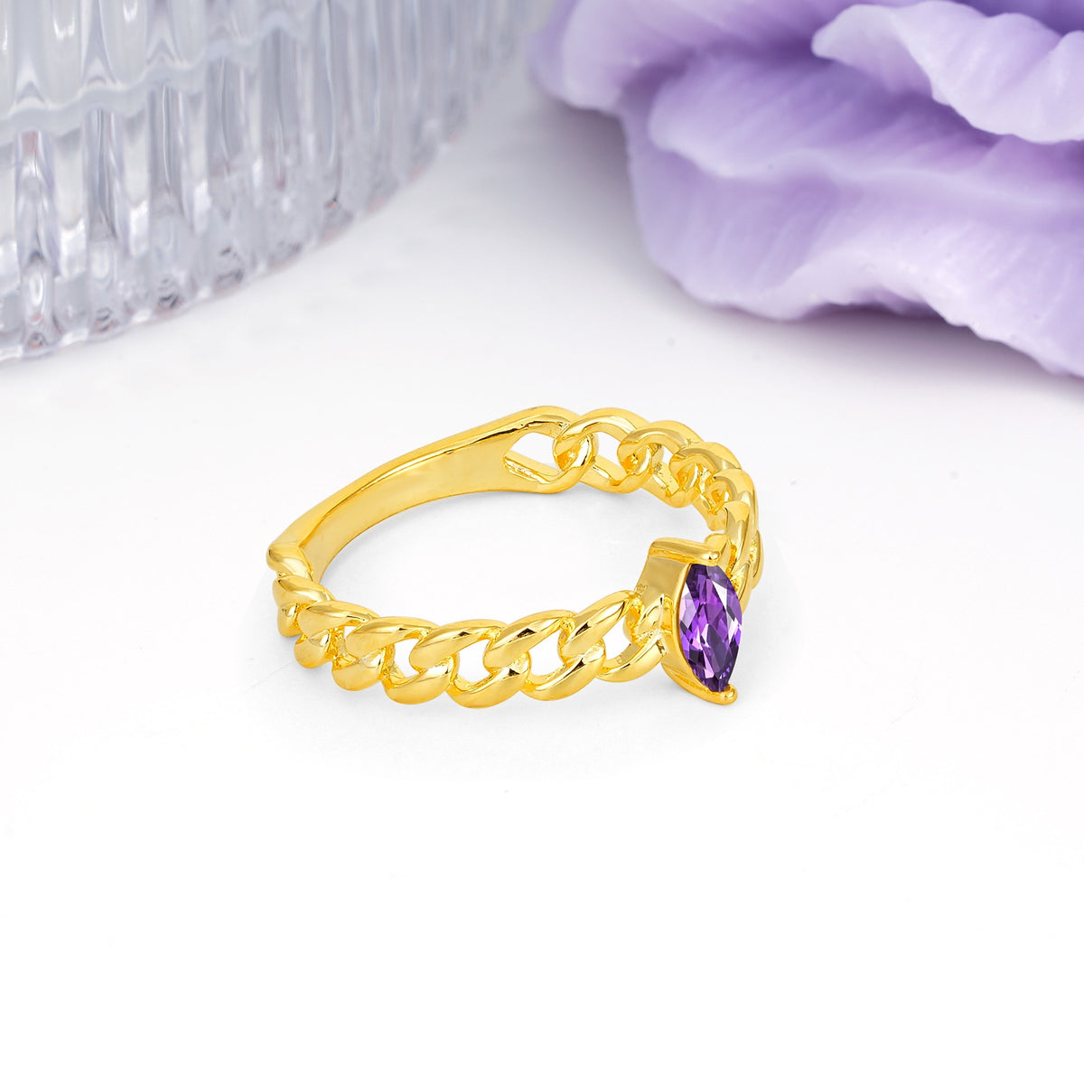 Unique, Minimalist, Twisted 2-Prong Setting with Marquise Cut Amethyst Engagement Ring - Additional view