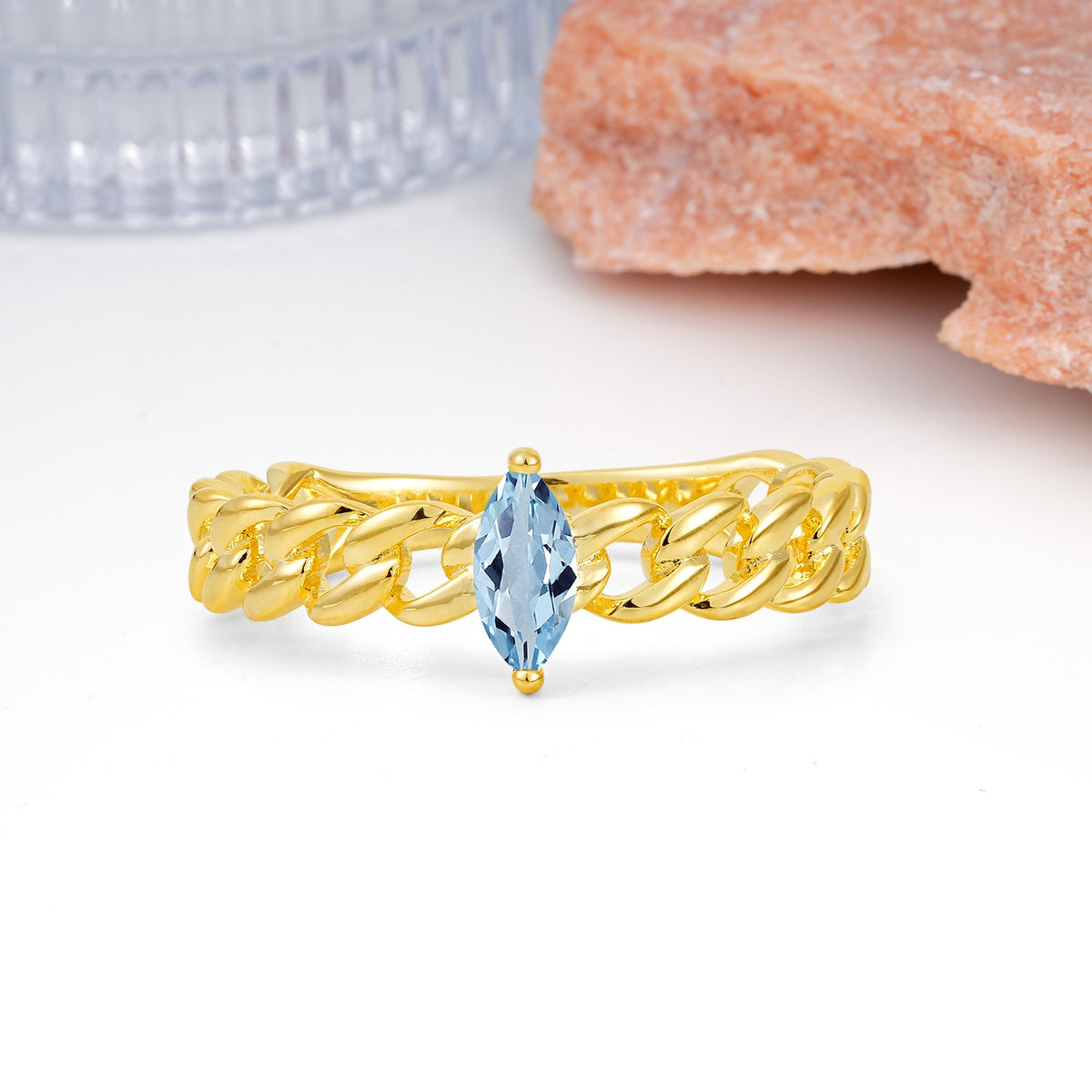 Unique, Minimalist, Twisted 2-Prong Setting with Marquise Cut Aquamarine Engagement Ring - Additional view