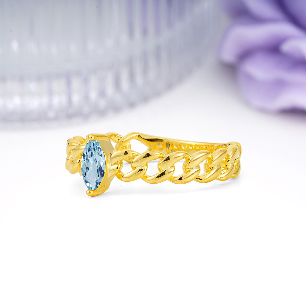 Unique, Minimalist, Twisted 2-Prong Setting with Marquise Cut Aquamarine Engagement Ring - Additional view