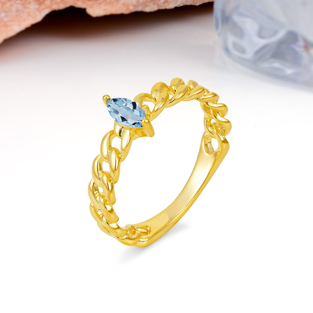 Unique, Minimalist, Twisted 2-Prong Setting with Marquise Cut Aquamarine Engagement Ring - Additional view