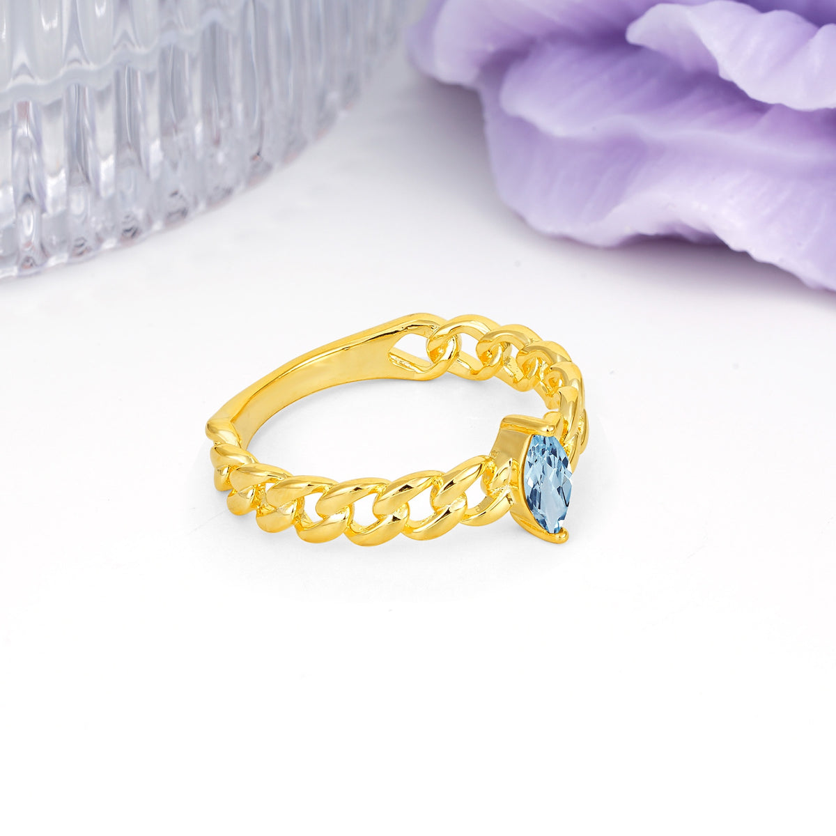 Unique, Minimalist, Twisted 2-Prong Setting with Marquise Cut Aquamarine Engagement Ring - Additional view