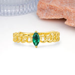 Unique, Minimalist, Twisted 2-Prong Setting with Marquise Cut Emerald Engagement Ring - Additional view
