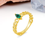 Unique, Minimalist, Twisted 2-Prong Setting with Marquise Cut Emerald Engagement Ring - Additional view