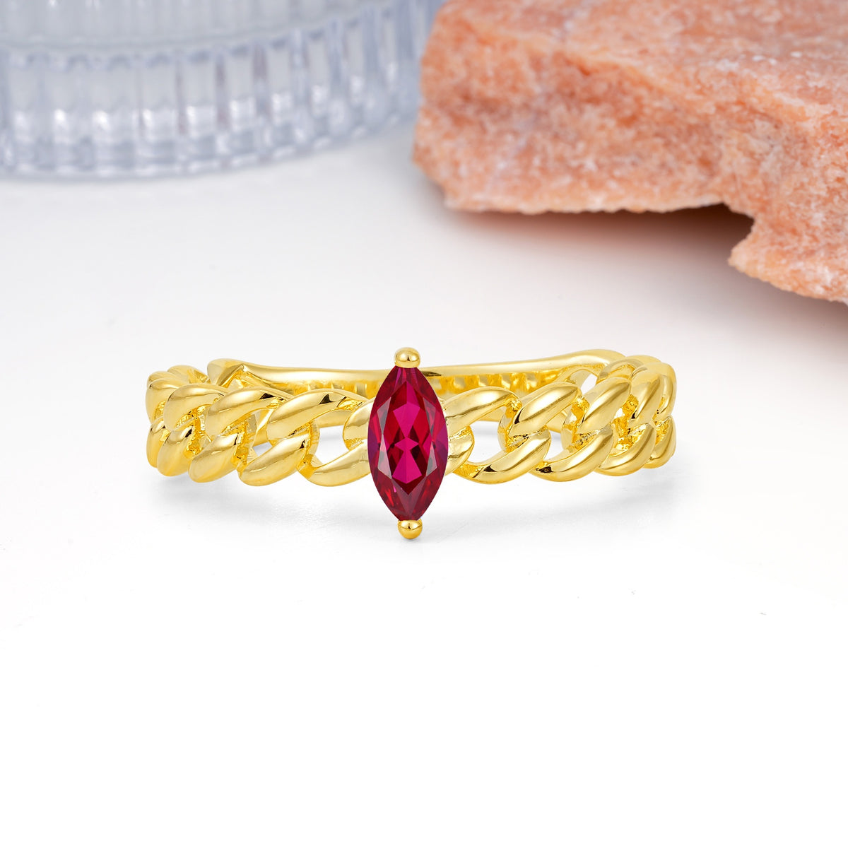 Unique, Minimalist, Twisted 2-Prong Setting with Marquise Cut Ruby Engagement Ring - Additional view