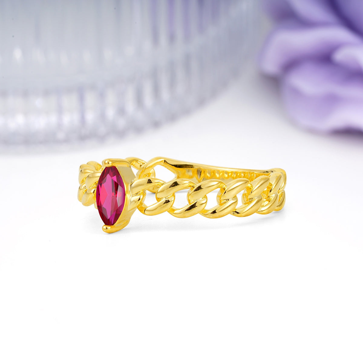 Unique, Minimalist, Twisted 2-Prong Setting with Marquise Cut Ruby Engagement Ring - Additional view