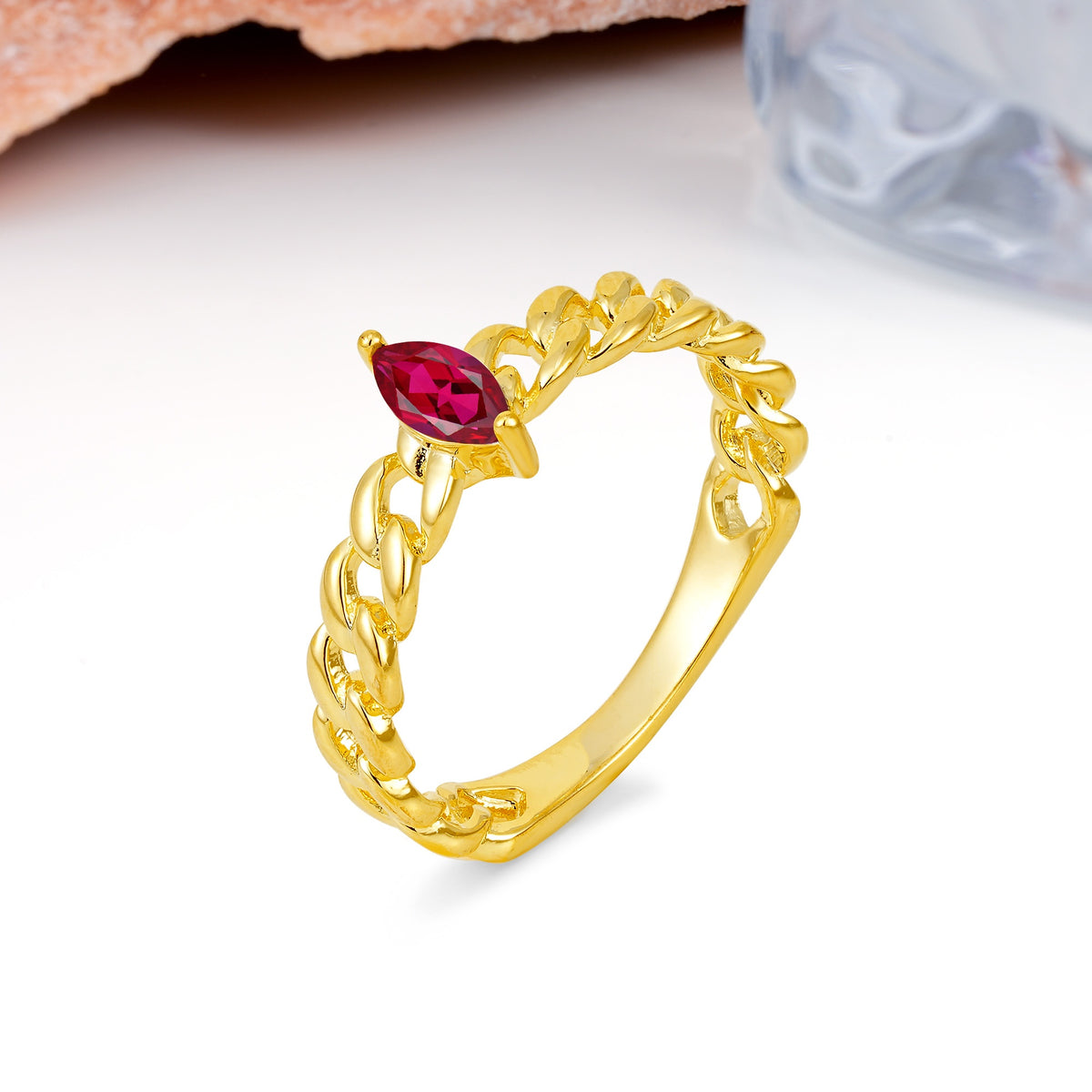 Unique, Minimalist, Twisted 2-Prong Setting with Marquise Cut Ruby Engagement Ring - Additional view