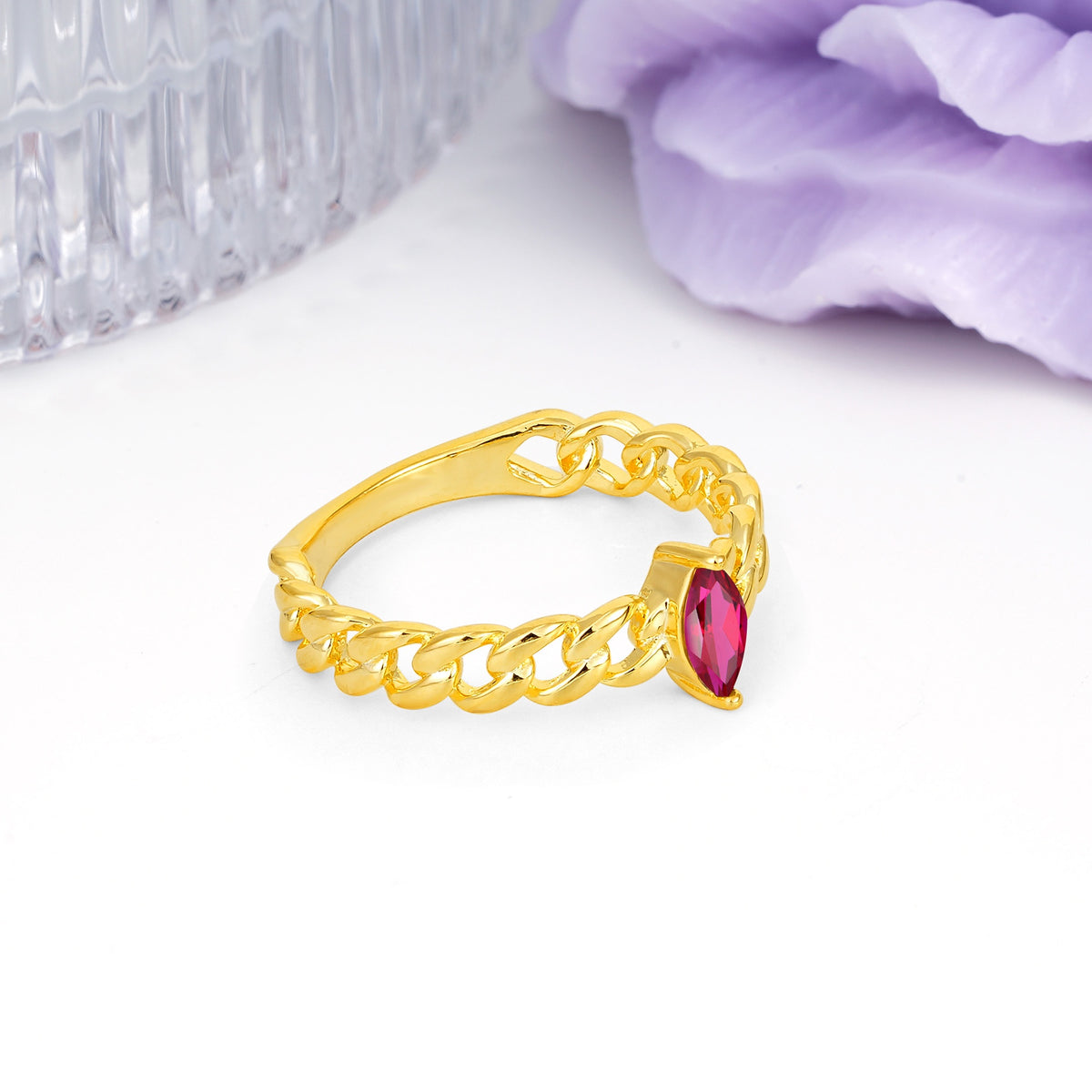 Unique, Minimalist, Twisted 2-Prong Setting with Marquise Cut Ruby Engagement Ring - Additional view