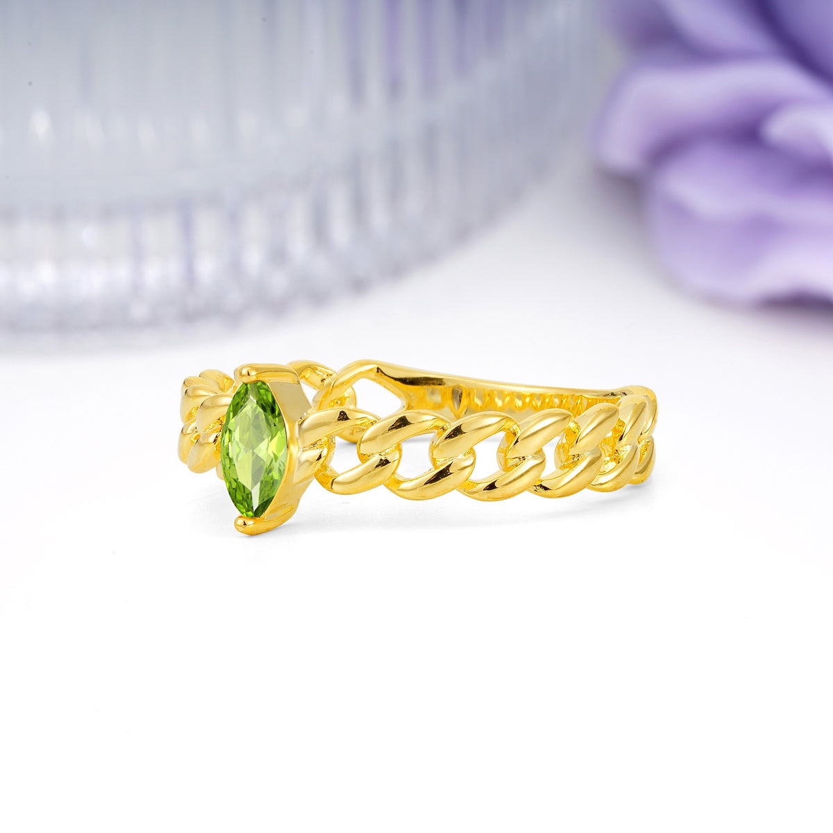 Unique, Minimalist, Twisted 2-Prong Setting with Marquise Cut Peridot Engagement Ring - Additional view