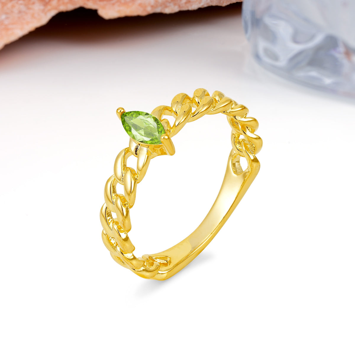 Unique, Minimalist, Twisted 2-Prong Setting with Marquise Cut Peridot Engagement Ring - Additional view