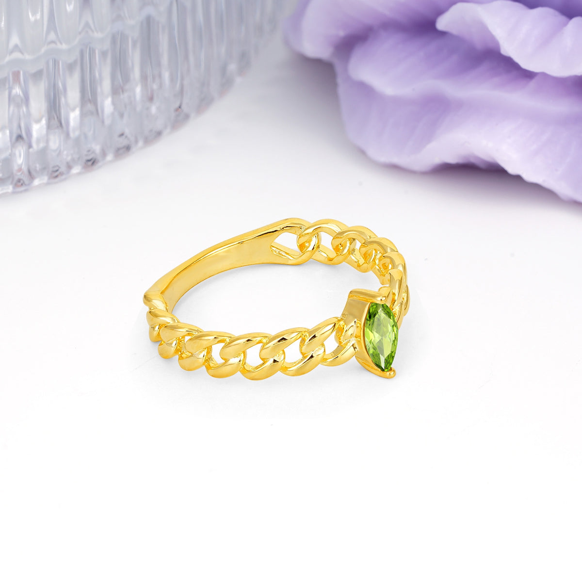 Unique, Minimalist, Twisted 2-Prong Setting with Marquise Cut Peridot Engagement Ring - Additional view