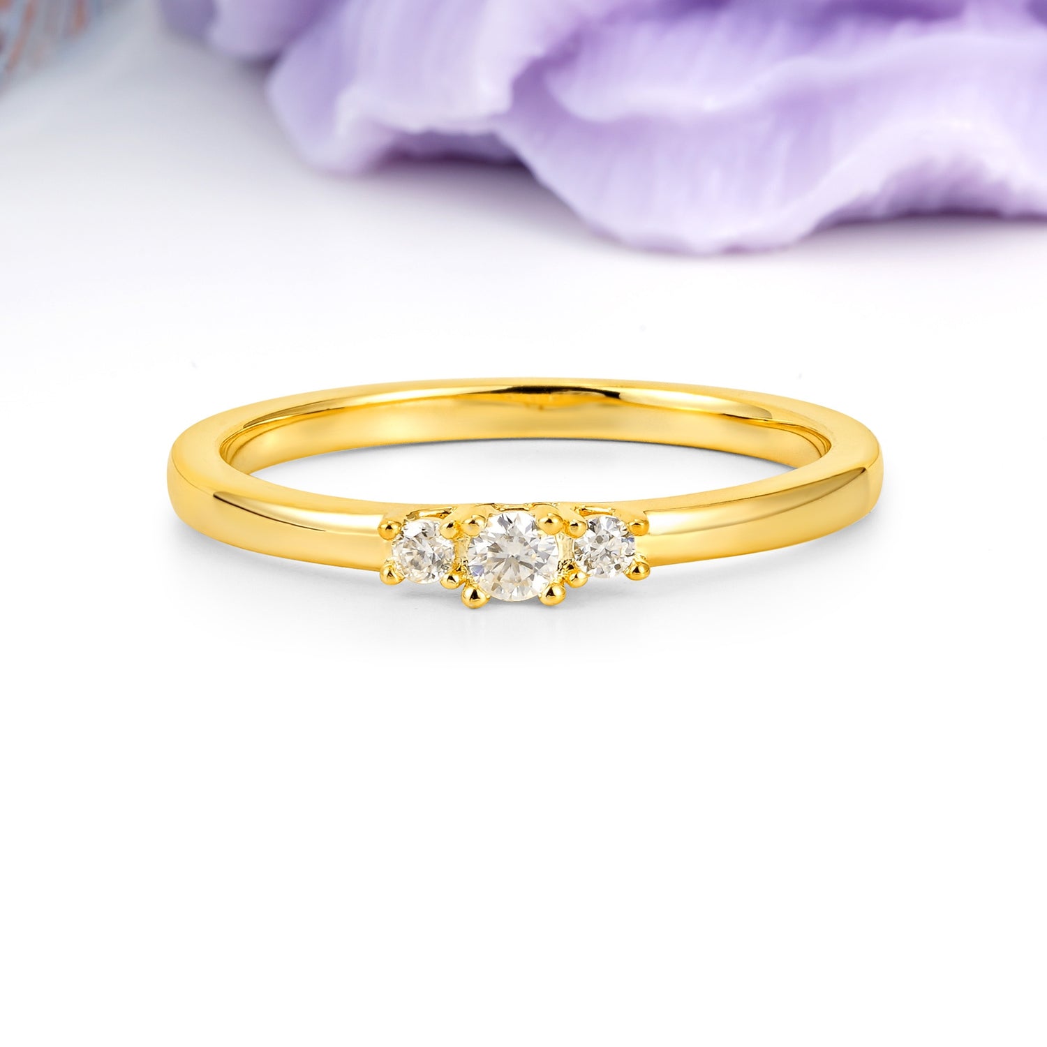 Classic Minimalist 4 Prong Round Cut Moissanite Three stones Wedding Ring