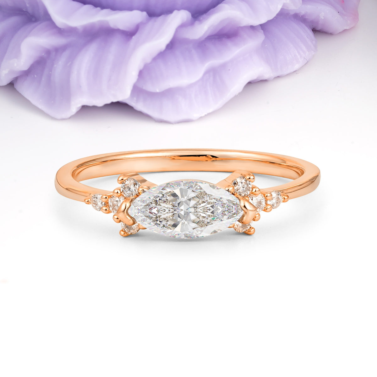 Unique, Minimalist 2-Prong Marquise Cut Moissanite Engagement Ring - Additional view