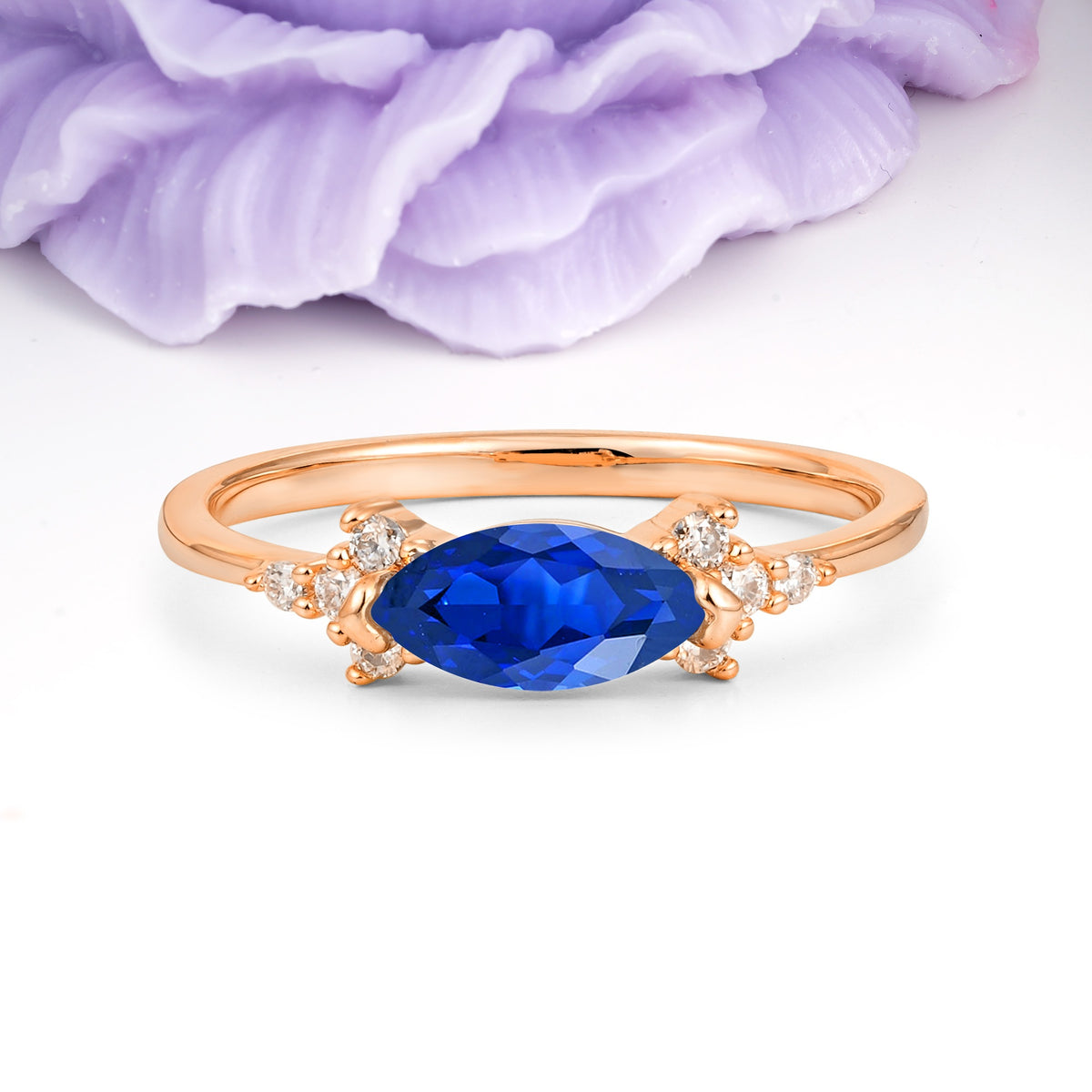 Unique, Minimalist 2-Prong Marquise Cut Sapphire Engagement Ring - Additional view
