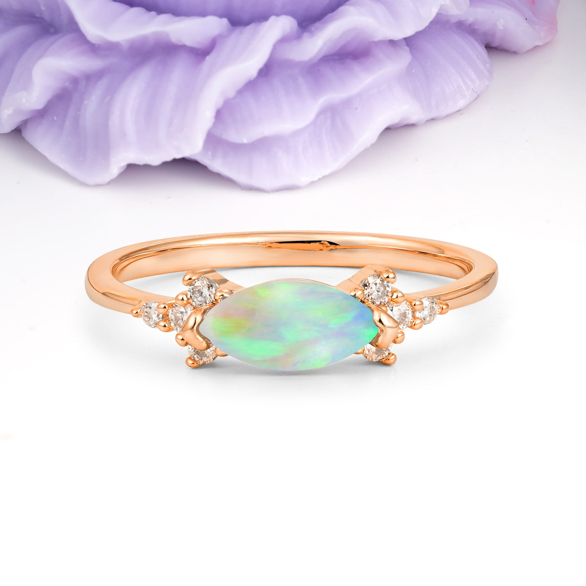 Unique, Minimalist 2-Prong Marquise Cut Fire Opal Engagement Ring - Additional view
