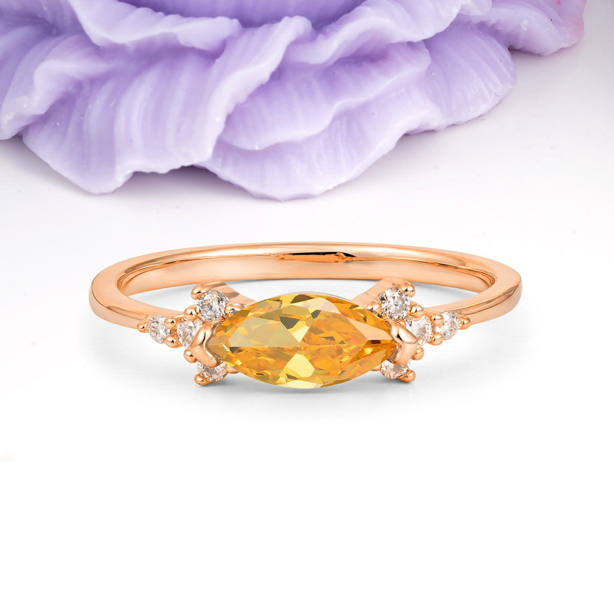 Unique, Minimalist 2-Prong Marquise Cut Citrine Engagement Ring - Additional view