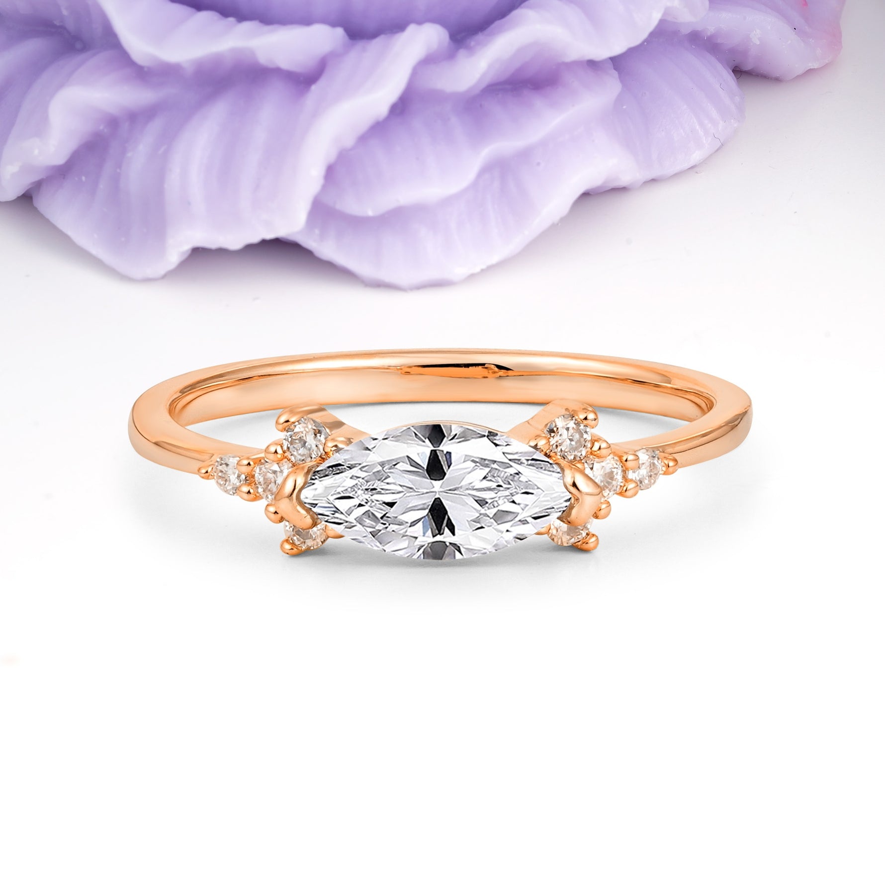 Unique, Minimalist 2-Prong Marquise Cut Lab Diamond Engagement Ring - Additional view