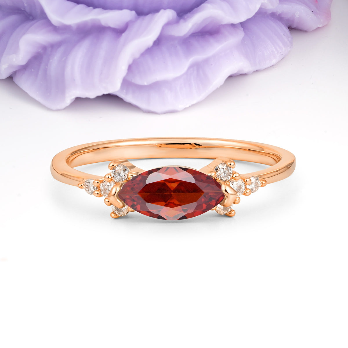 Unique, Minimalist 2-Prong Marquise Cut Garnet Engagement Ring - Additional view