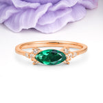 Unique, Minimalist 2-Prong Marquise Cut Emerald Engagement Ring - Additional view