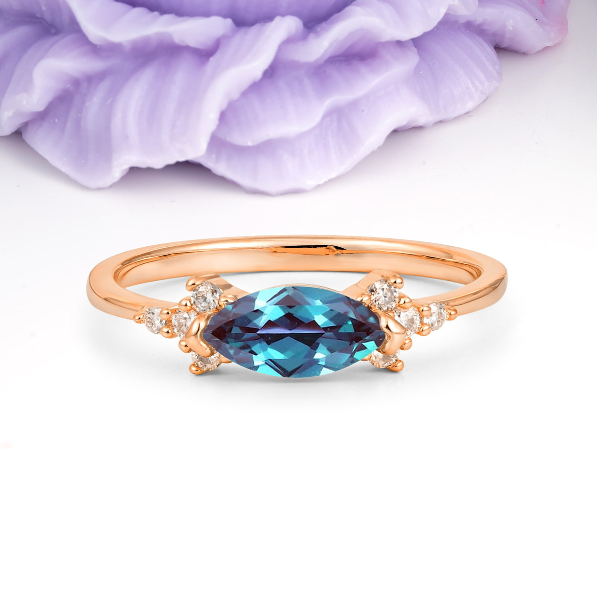 Unique, Minimalist 2-Prong Marquise Cut Alexandrite Engagement Ring - Additional view